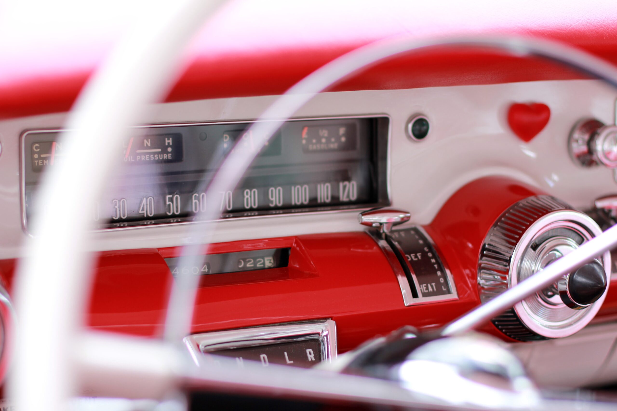 A close up of the dashboard and steering wheel